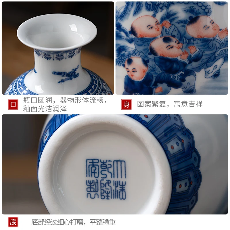 Jingdezhen-도자기 신제품 중국 스타일 패밀리 장미 꽃병, 거실 베란다 TV 캐비닛 꽃꽂이 장식