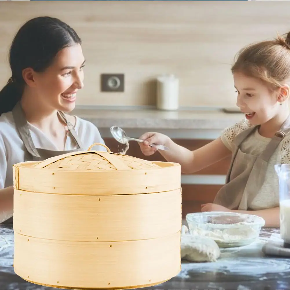 

7/8/9 Inch Cage Or Cover Cooking Bamboo Steamer Fish Rice Vegetable Snack Basket Set Kitchen Tools Dumpling Steamer Steam Pot