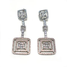 

Trendy Long square Drop Earring For Women Wedding Cubic Zirconia Dubai Bridal Earrings Costume Jewelry Summer Party