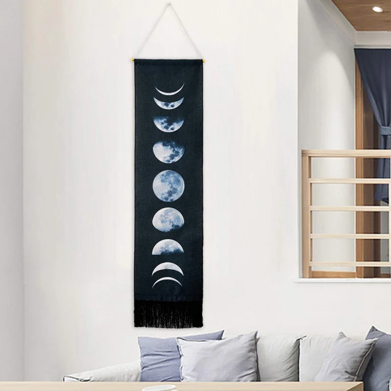 Черно-белый настенный гобелен, многофункциональный гобелен, девять циклов роста Луны, спящие ленты, украшение для дома