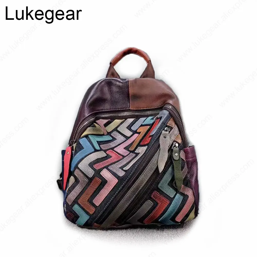 Женский рюкзак из воловьей кожи Lukegear черный школьный натуральной в винтажном