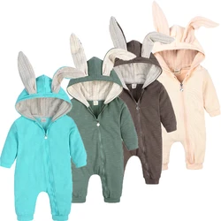 New Novelty Rabbit Bunny Easter Costume Baby Girls Clothing Boys Romper Hooded Toddler Onesies Infant Bodysuit For Newborn 3-24M