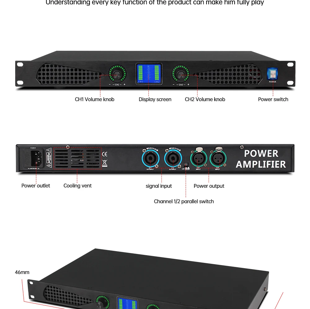 profession 1U small size and slim rear stage digital power amplifier 450W dual channel KTV conference stage performance wedding