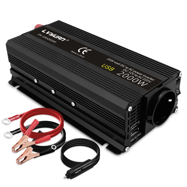 Ac Inverter2000w Power Inverter 12v To 220v Ac With Eu Socket & Cigarette  Lighter Adapter