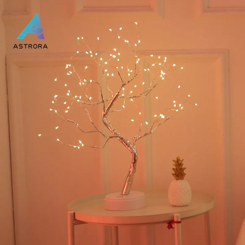 ASTRORA Рождество медная проволока ветка дерево Ночной светильник сенсорный выключатель светодиодный ночник Свадебный знак гостиная спальня