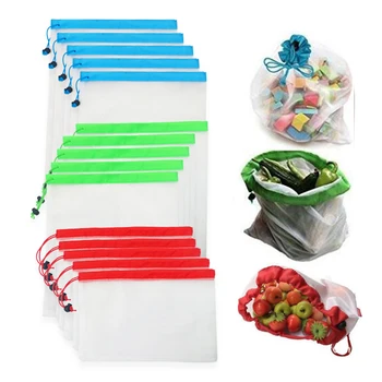 

15/12Pcs 3 Sizes Reusable Mesh Produce Bags Washable Eco Bag for Fruit Vegetable Grocery Shopping Sundries Storage Organizer