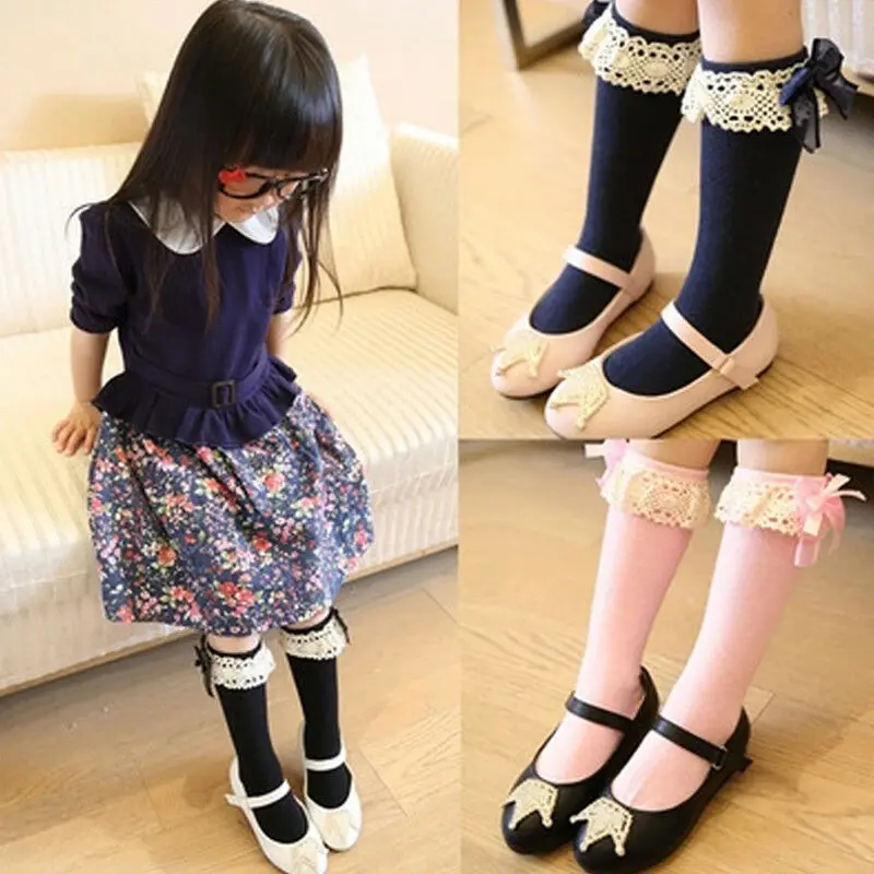 Brand Cute Girl Kid Knee High Stocking For New Spring Autumn Princess Lace Bow Cotton Baby Toddler Leg Warm Leggings 1-6Y