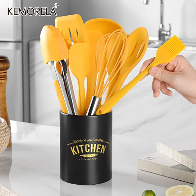 Spatula set 10PC Yellow Silicone Kitchenware Cooking Utensils Set Heat  Resistant Kitchen Non-Stick Cooking Utensils With Storage Box