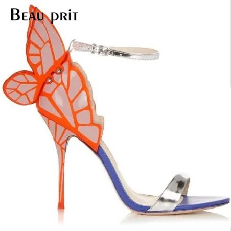 Туфли с металлическими бабочками; женские босоножки на высоком каблуке; свадебные туфли с ремешком на щиколотке и объемными крыльями; zapatos de mujer; размера плюс 42