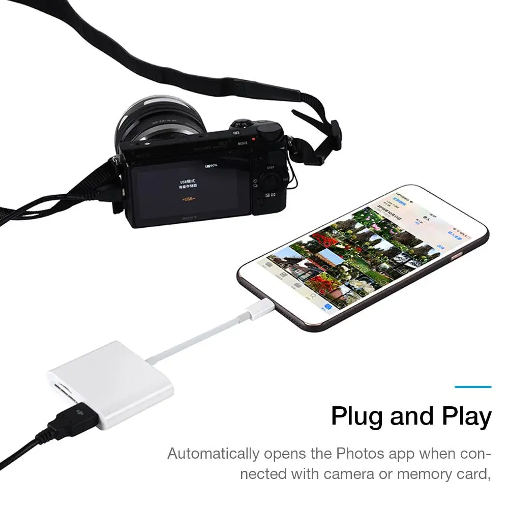 Для IPhone IPad 3 в 1 адаптер USB2.0/SD/TF карта Plug And Play многофункциональная камера Комплект OTG кардридер USB адаптер
