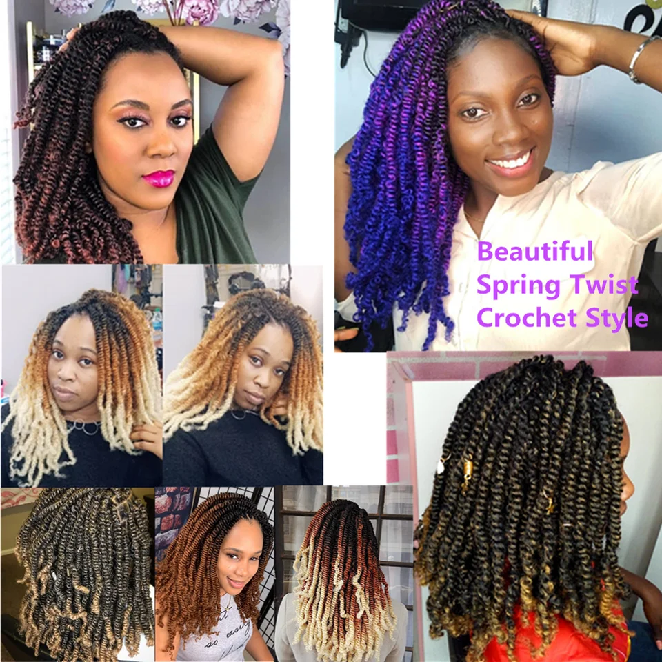 Hywamply 8 Fluffy Spring Twist Crochet Hair Extensions Synthetic