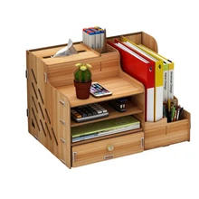 DIY деревянный стол набор офисный книжниый Настольный Бумага папку коробка для хранения с выдвижной ящик, книги стойки из дерева