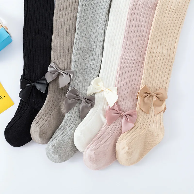 Tights Kids Stockings Pantyhose Newborn-Baby Baby-Girls Infant Children Bow Solid