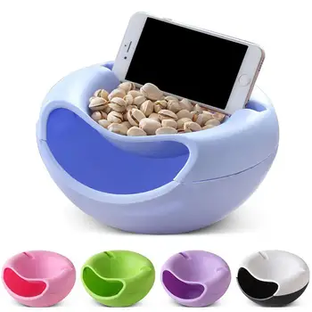 

Useful Double Layers Snacks Fruit Plate Bowl Dish Phone Holder for TV Lazy 2020