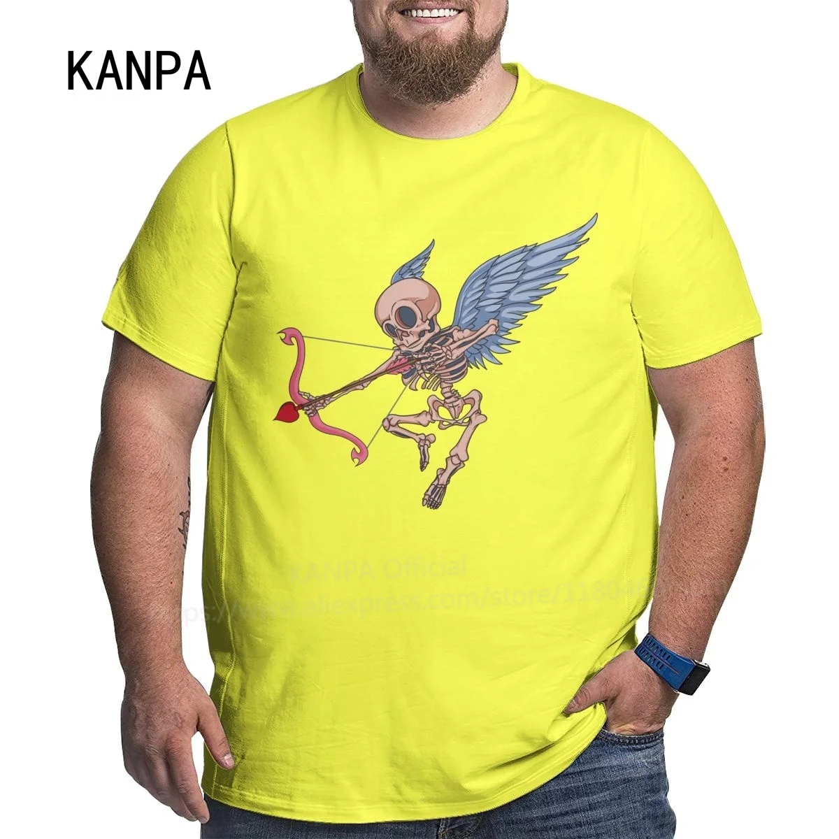 Kanpa 100% Cotton The devil angel T Shirts for Big Men Pattern Clothing Workout Tops Oversized Yellow Ikon T-shirt Plus Size | Мужская