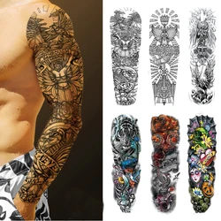 9 Designs Waterproof Temporary Tattoo Stickers Full Arm Large Skull Old School Tatoo Stickers Flash Fake Tattoos for Men Women