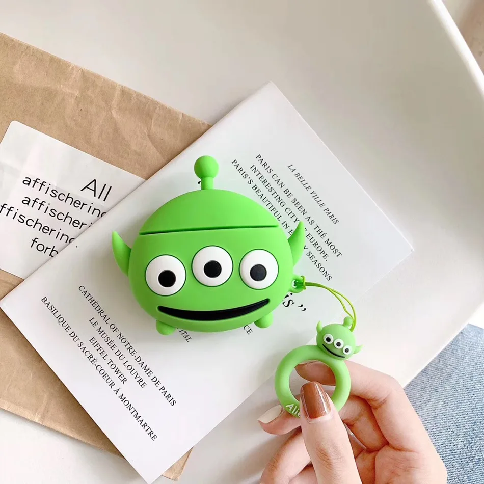 Alien For AirPods Case Cute Cartoon Rabbit Pig Dog Earphone Cover For Airpods 2/i10/i11 Christmas Soft Protect Coque with Keychian - Цвет: Alien