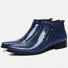 Patent Leather Mens Boots Genuine Leather Quality Cow Leather Men Dress Boots Shoes Zipper Snake Pattern Ankle Boots Patent Leather Mens Boots Genuine Leather Quality Cow Leather Men Dress Boots Shoes Zipper Snake Pattern Ankle Boots