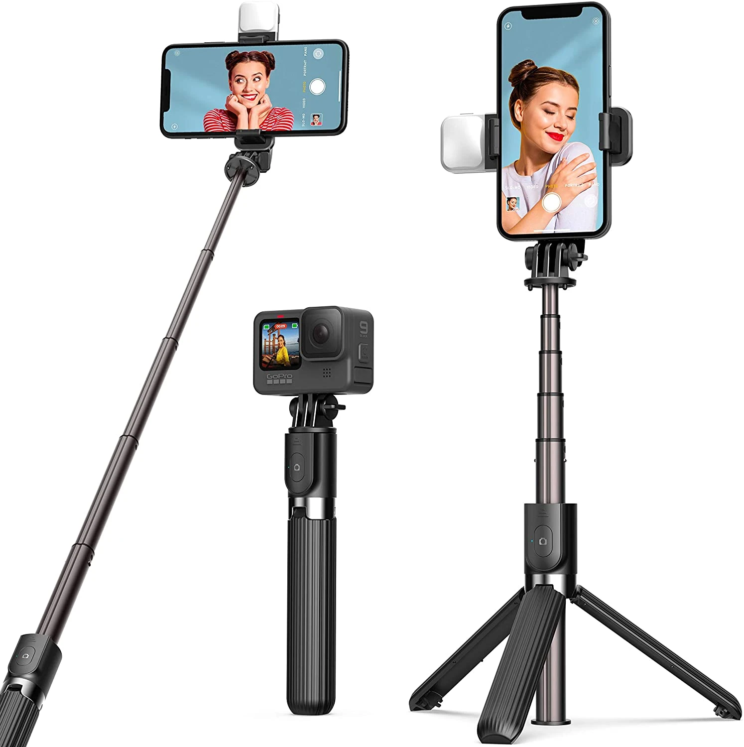 Trípode con palo Selfie y luz de relleno para teléfono, de trípode con Control remoto inalámbrico y rotación de 360 ° para teléfono inteligente, Gopro|palos de selfie| - AliExpress