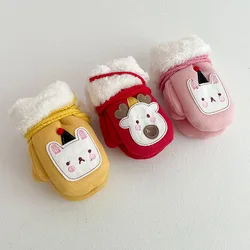 New Children's Gloves Cartoon Winter Protective Hanging Neck Cute Plus Velvet Thickening Warm Men And Women Baby Plush Mittens T