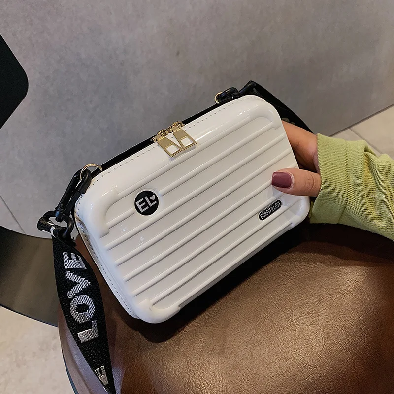 

Litthing 2019 Hot Personality Fashion Women Mini Suitcase Shape Crossbody Bag Shoulder Bag with Wide Letter Strap High Quality