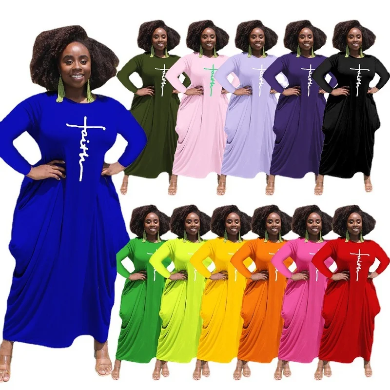 Loose Dress Long Sleeve Elegant Empire Dresses Woman Oneck Sexy