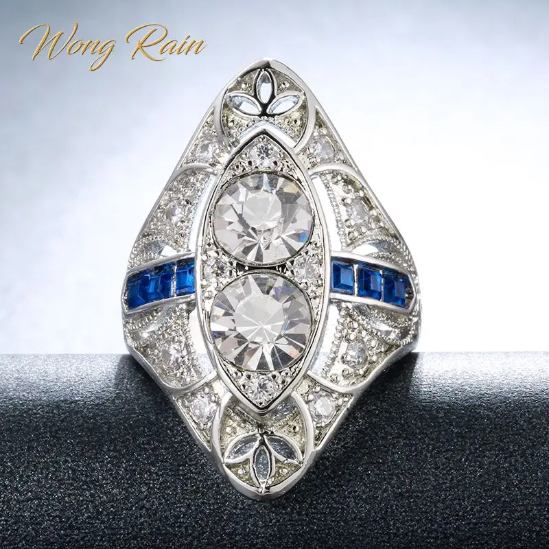 Wong Rain винтажное роскошное кольцо с искусственным топазом 100% драгоценный камень