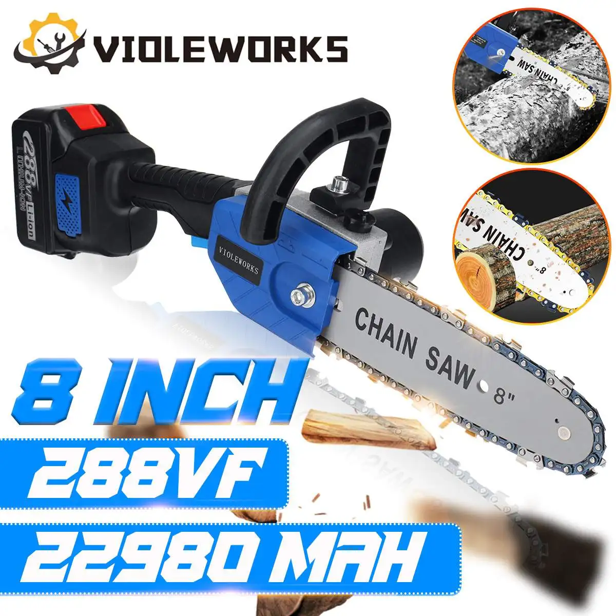 288VF 8/'/' Electric Cordless One-Hand Saw Chain Saw Woodworking Wood Cutte