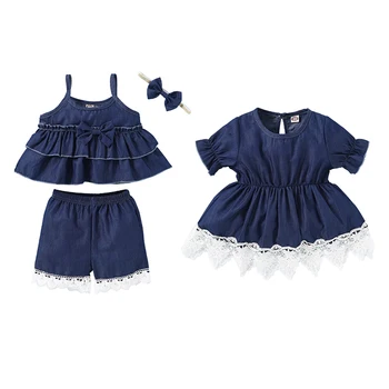 

Summer Baby Girl Sisters Dress Set Toddler Children's Short Sleeve Casual Clothes 2 Pcs Set