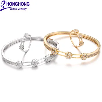 

HONGHONG High Quality Kaleidoscope 3A Zircon Bangle&Rings Sets for Women Flower shape bracelets&Ring set Fashion Jewelry