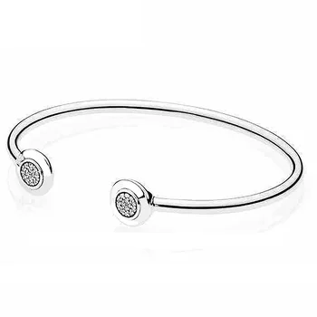 

Original Signature With Crystal Open Bangle Bracelet Fit 925 Sterling Silver Bead Charm Bangle DIY Pandora Jewelry