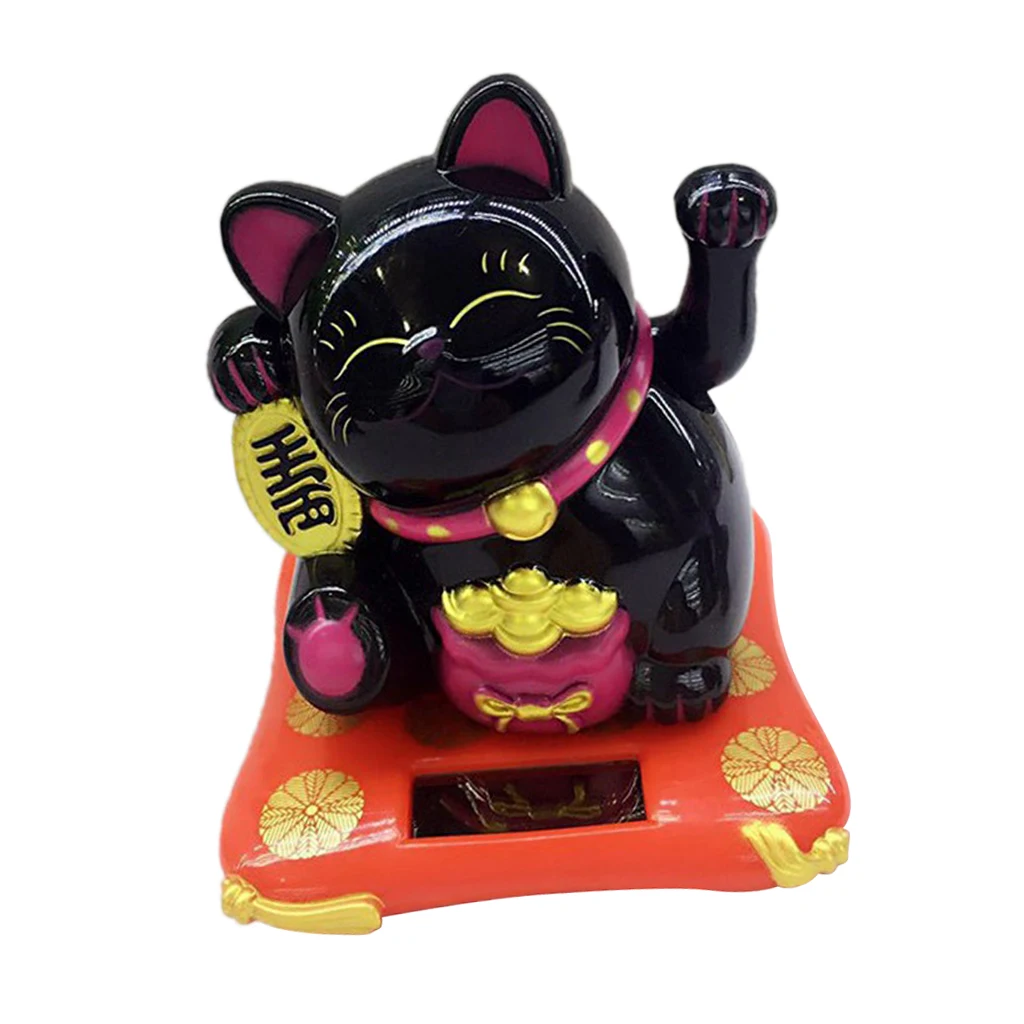 Maneki Neko Fortune Cat Lucky Cat Shiny Gold Battery Operated Also Solar Powered