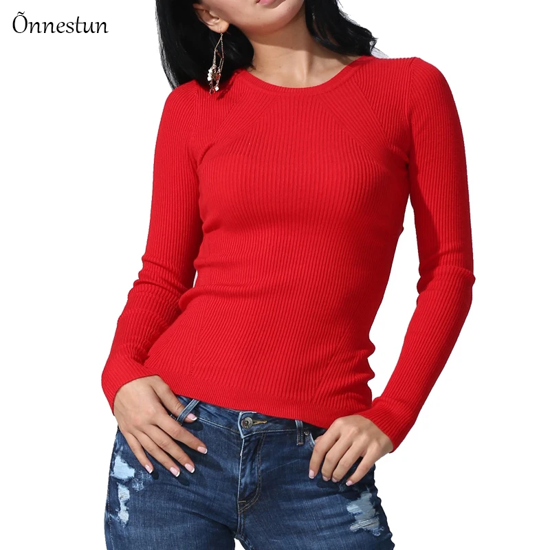 

Women Sweaters Spring Autumn New Fashion Solid Color Long Sleeve Pullover Tops Plus Size Elasticity Slim Casual Female Sweater