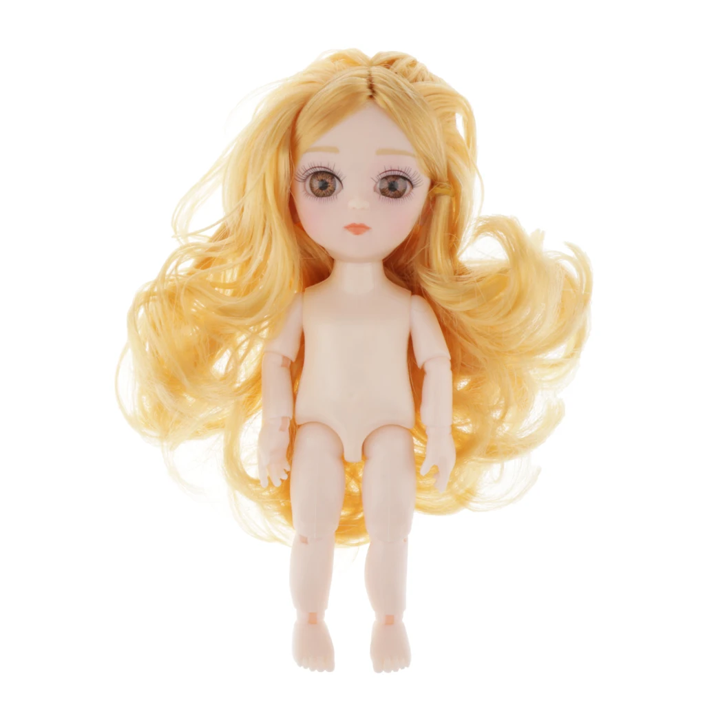 Mini 16cm 13 Joints Nude Girl Doll Body Model DIY Accessory Blond Hair