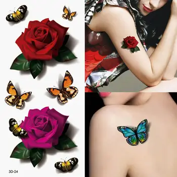 

5Pcs 3D Design Flower Arm Body Art Fake Tattoo Sticker Butterfly Flower Water Transfer Temporary Tattoo Stickers Body Art Decal