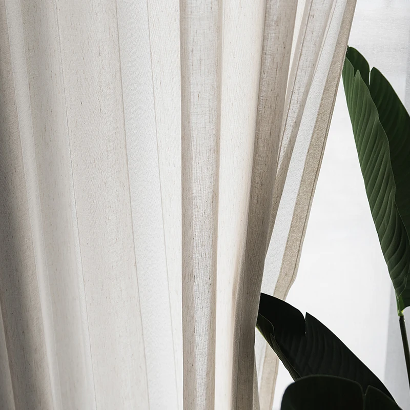 Beige Linen Stripe Sheer Tulle Curtains For Living Room Modern Curtains For Bedroom Window Voile Custom Curtains