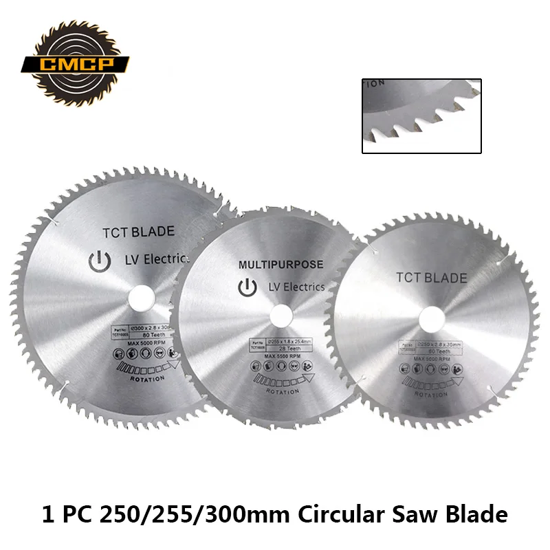 Baratos 1 unidad 250 255 300mm hoja de sierra Circular TCT hoja de sierra para madera disco de corte de Metal suave para carpintería