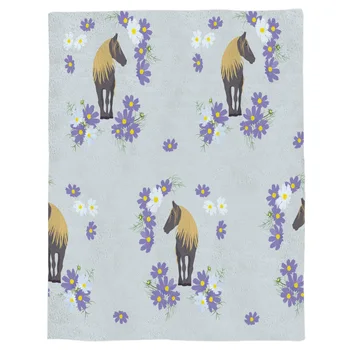 

Horse Animal Flower Purple Yellow Hair Pattern Animation Coral Fleece Fuzzy Blankets on Bed Throws Bedsheet for Kids Girls