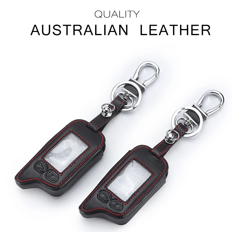 

Genuine Leather Car Key Case Key Shell Keychain Case For Russian Alarm Version Starline TZ9010 LCD Remote