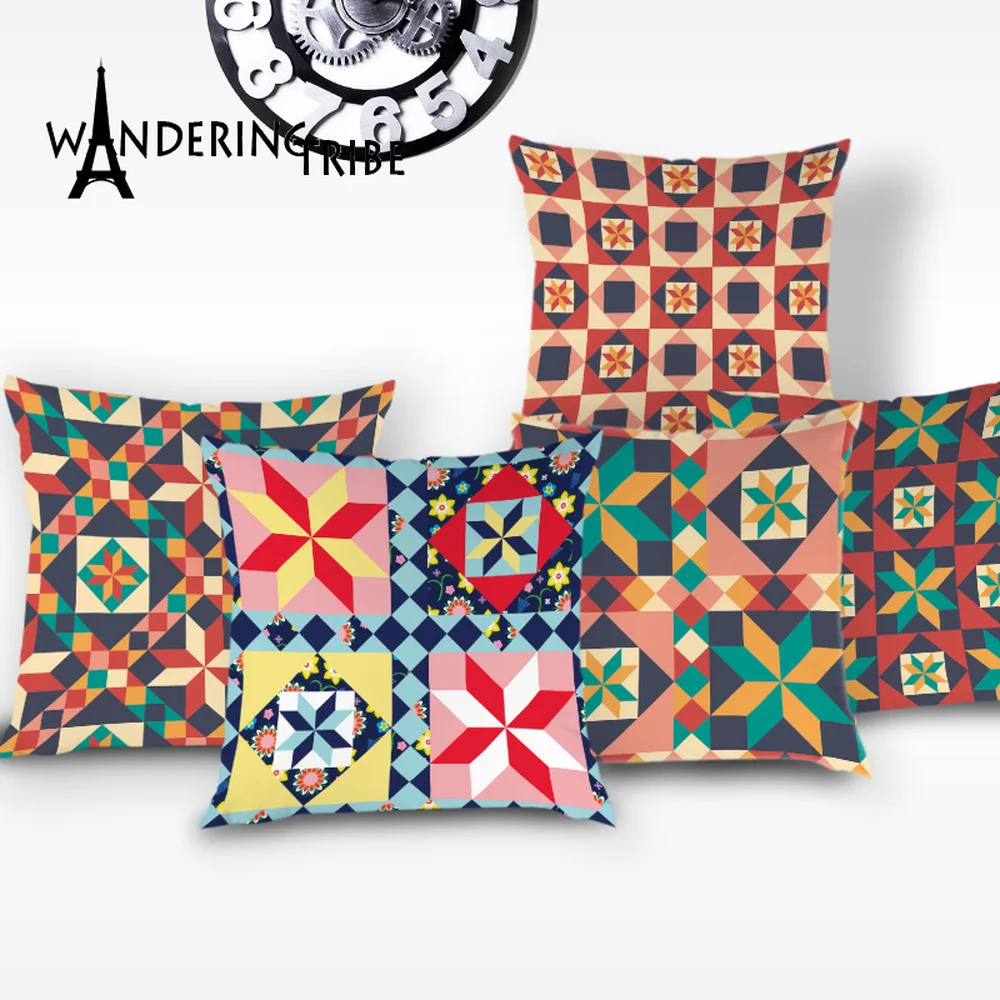 Retro Stripe Geometric Cushion Cover Morocco Colorful Pillowcase