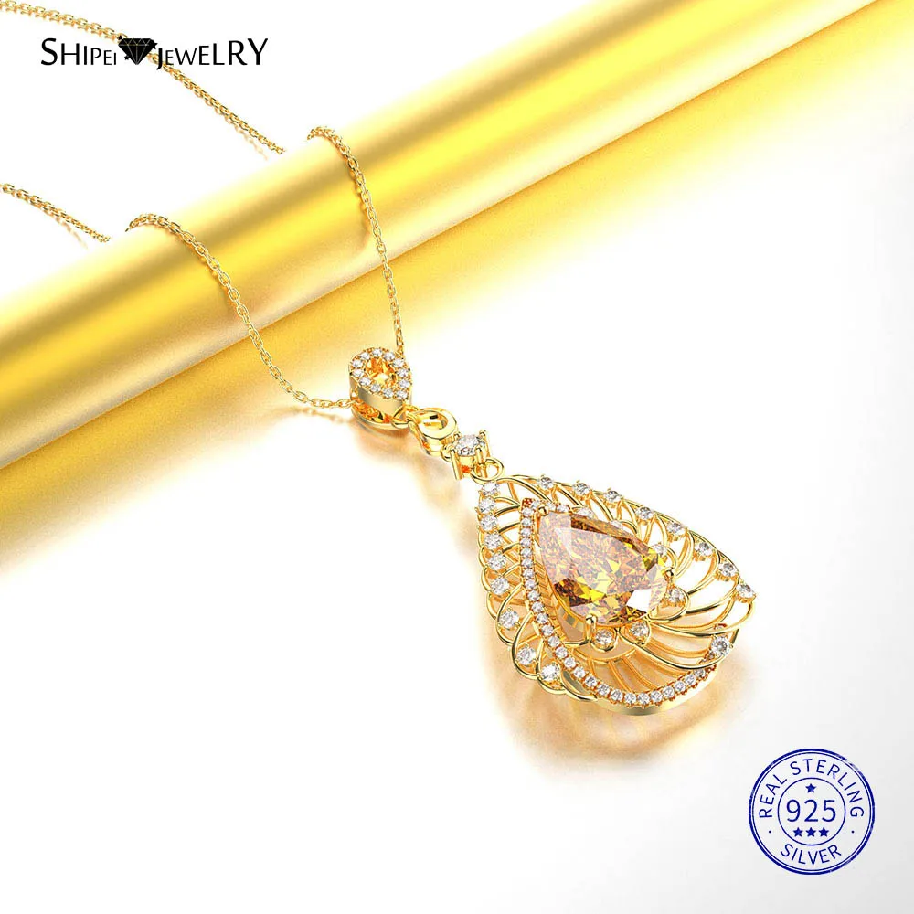 Shipei 925 пробы серебро модное Белое золото созданное лабораторное сапфир драгоценный камень грушевое ожерелье для женщин девушек Подарок на день рождения