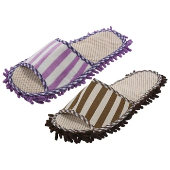 

2 Pair House Floor Polishing Dusting Cleaning Foot Shoes Mop Slippers,1 Pair Coffee & 1 Pair Purple