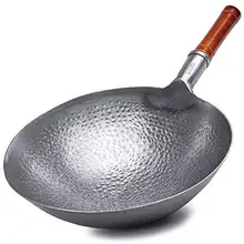 Железные ручной ковки ВОК, профессиональный китайский традиционный ручной молотый углеродистая сталь Pow Wok с премиум вяза деревянная и стальная ручка