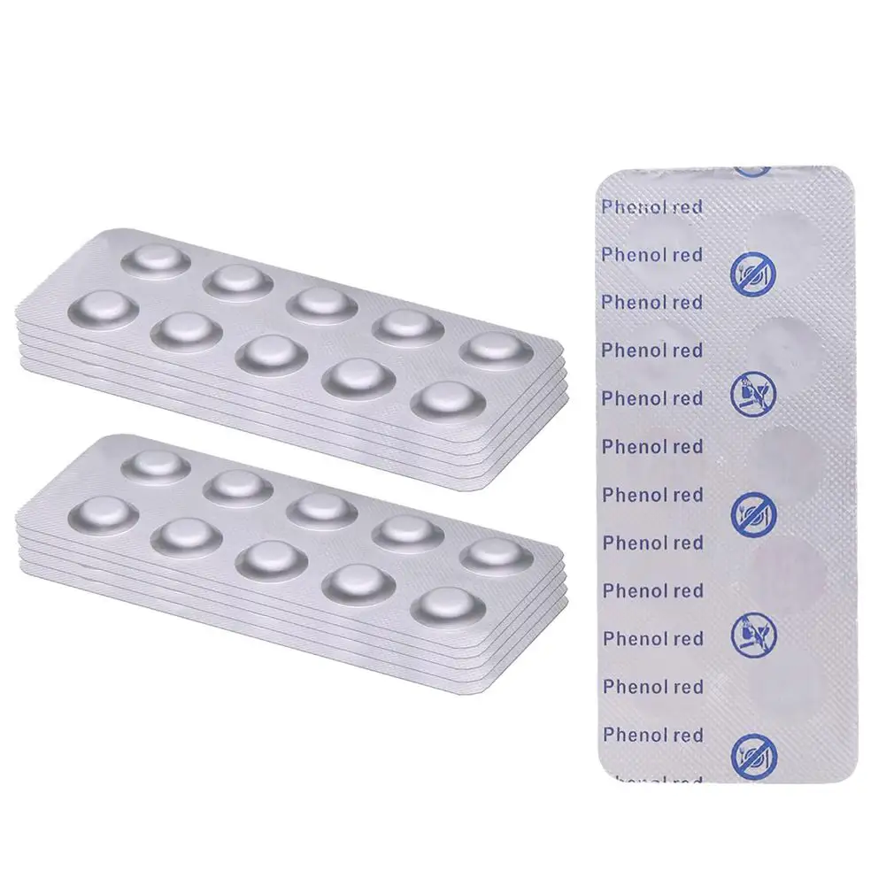 

100PCS Pool Tester Kit For PH Value Water Quality Test Tablets PH Value Phenol Red Test Tablets Chlorine Swimming Pool Water Car