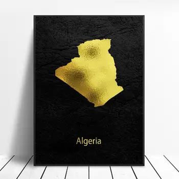 

Golden Map Art Algeria Canvas Painting Wall Art Pictures Prints Home Decor Wall Poster Decoration For Living Room