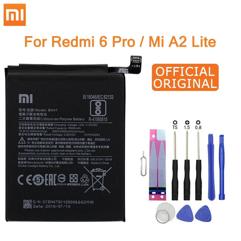 Аккумулятор для телефона Xiao mi BN47 для Xiao mi Red mi 6 Pro/mi A2 Lite, 3900 мА/ч, высококачественный сменный аккумулятор, Бесплатные инструменты