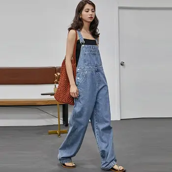 

Washed Denim Jumpsuit Women 2019 Summer Autumn Loose Straight Japan Korean Style Ladies Long Bodysuit Girl Casual Jeans Rompers