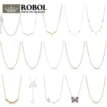 

PDB XL 12 100% 925 Sterling Silver 1:1 Ladies Temperament Simple V-shaped Letter Butterfly Four-leaf Clasp Necklace Jewelry