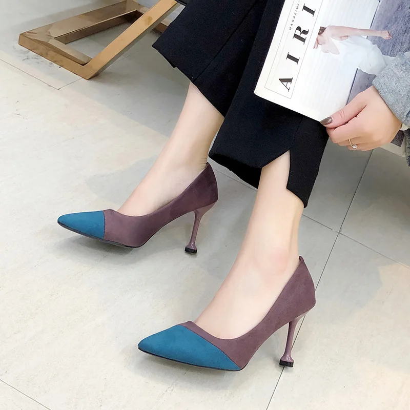 

Spring 2019 Europe And America WOMEN'S Shoes New Style Suede Pointed-Toe Foot Covering Women's Thin Heeled Suede Shallow Mouth S