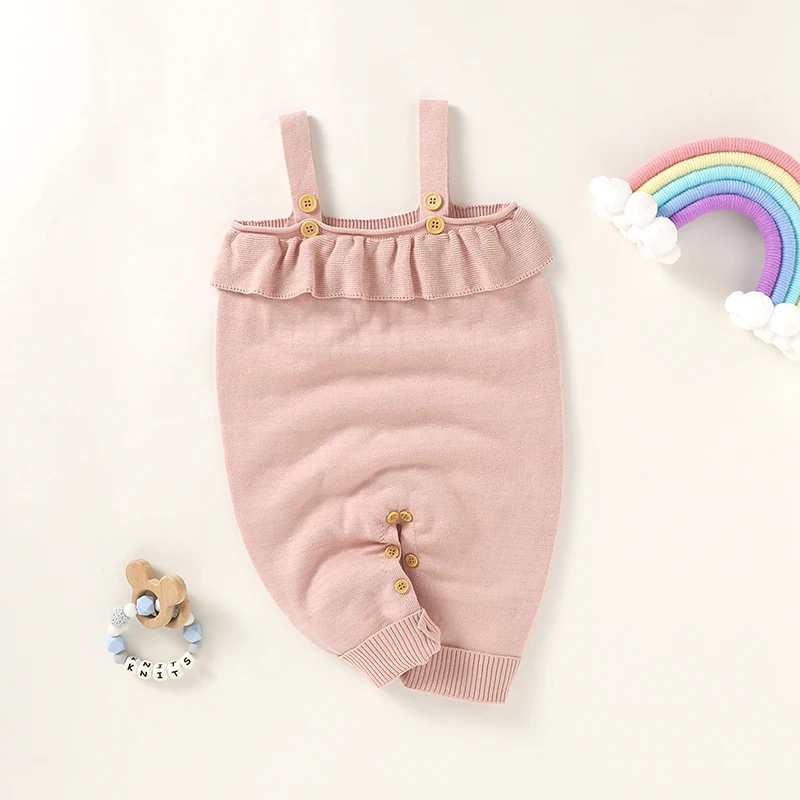 

Newborn Baby Rompers Cotton Knitted Toddler Girls Jumpsuit Outfits Fashion Ruffle Infant Kid Solid Clothing Playsuit 0-18M Sling
